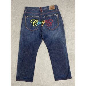 Coogi Mens Denim Jeans W40 L34 Rainbow Stitching Blue